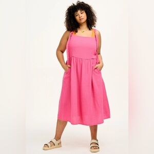 NWT Lucy & Yak Faye Midi Cotton Gauze Dress in Pink US 4 UK 8